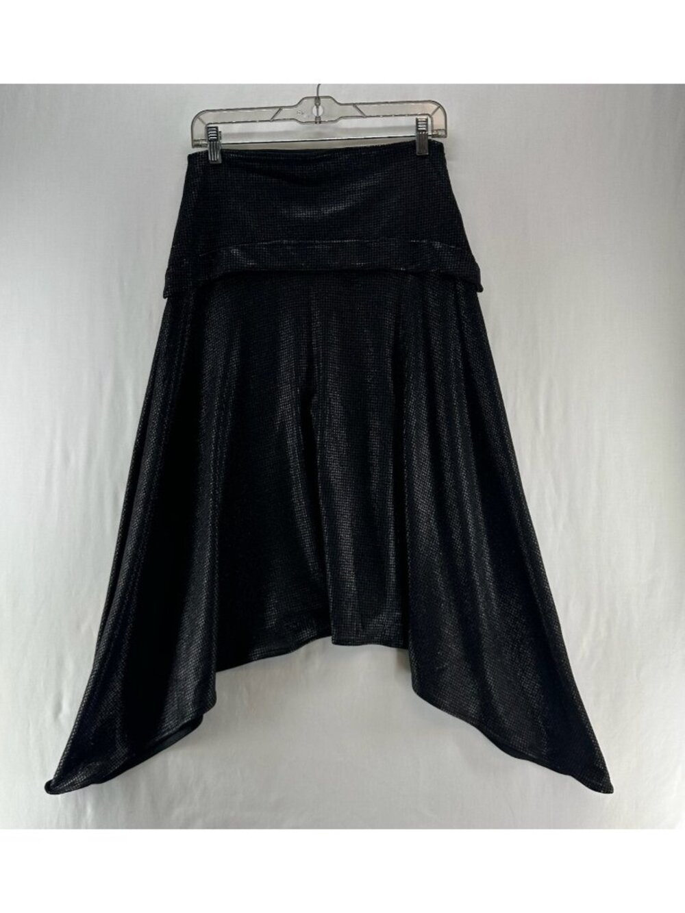 Le Lis Blanc Deux Asymmetric Handkerchief Hem Skirt Womens M Metallic Knit Black